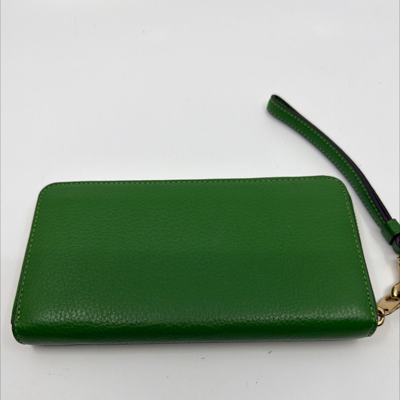 Coach Green Pebbled Leather Accordion Zip Wallet Wristlet - Picture 2 of 10